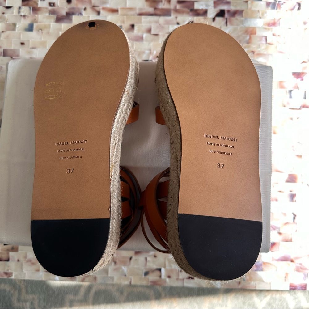NWB Isabel Marant Melyz Leather Platform Espadrilles Tan EU 37 - Picture 9 of 10